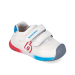 scarpe primi passi Biomecanics Biogateo bianche e blu vista laterale