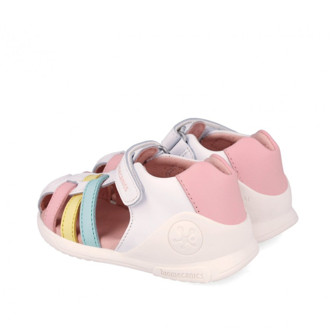 Sandalo Biomecanics bimba con fasce multicolor verde acqua giallo rosa