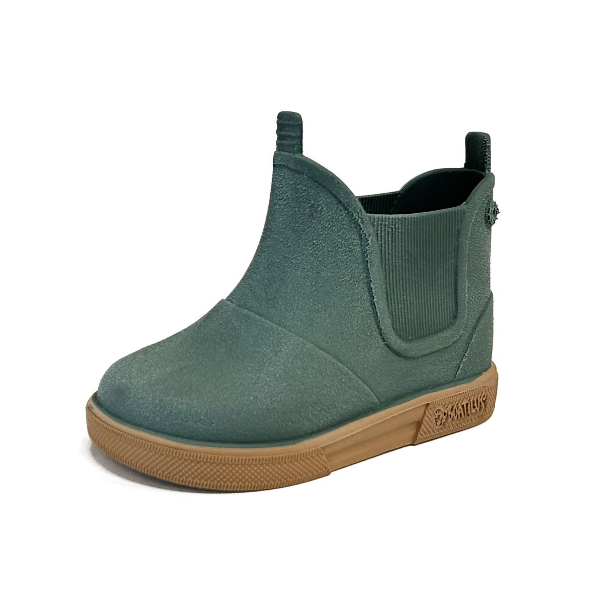 Boatilus Baby Beatly Brushed Bosco, stivaletti pioggia bambini bassi in gomma, verde bosco opaco con suola beige