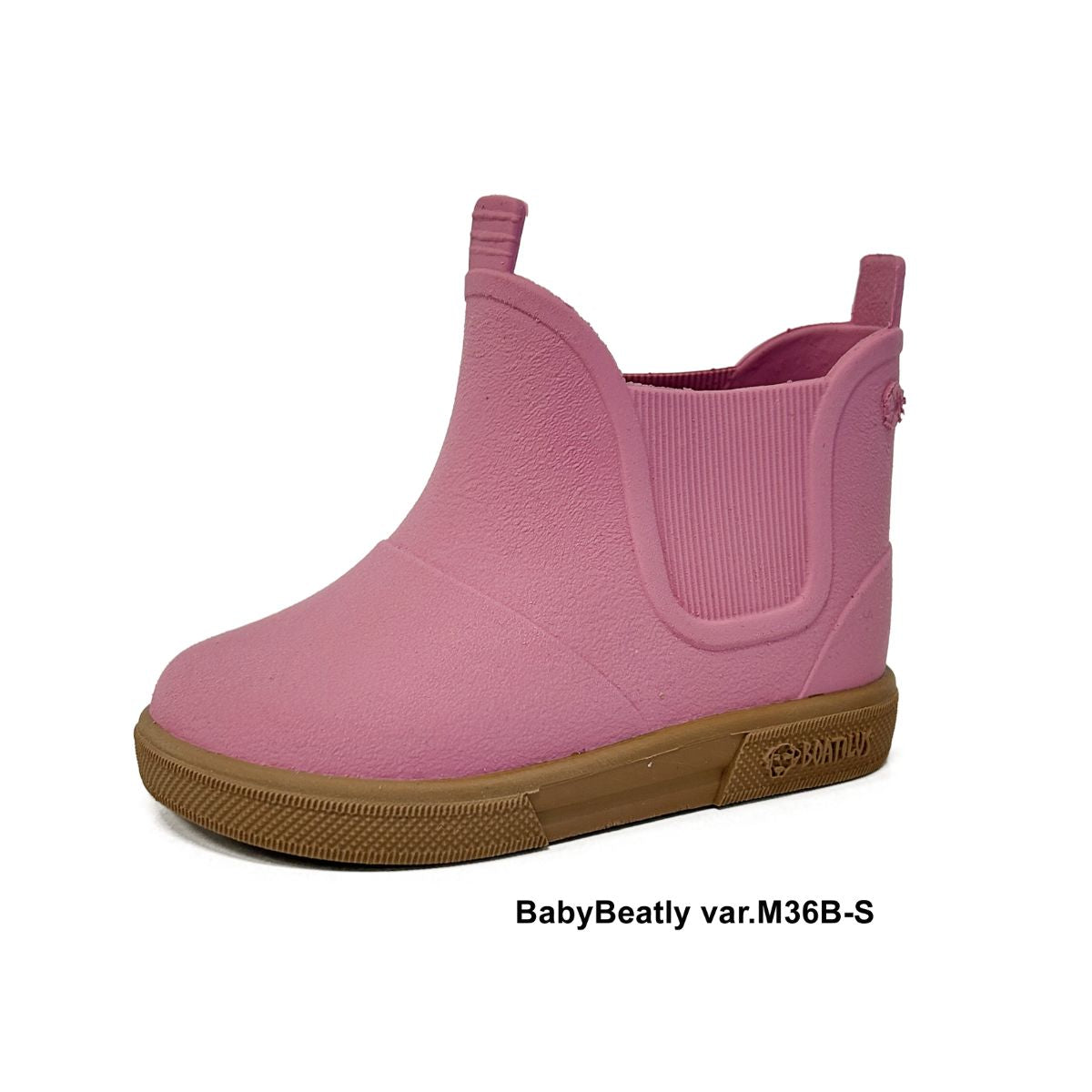 Boatilus Baby Beatly Brushed Rosa, stivaletti pioggia bambina bassi in gomma, rosa opaco con suola beige