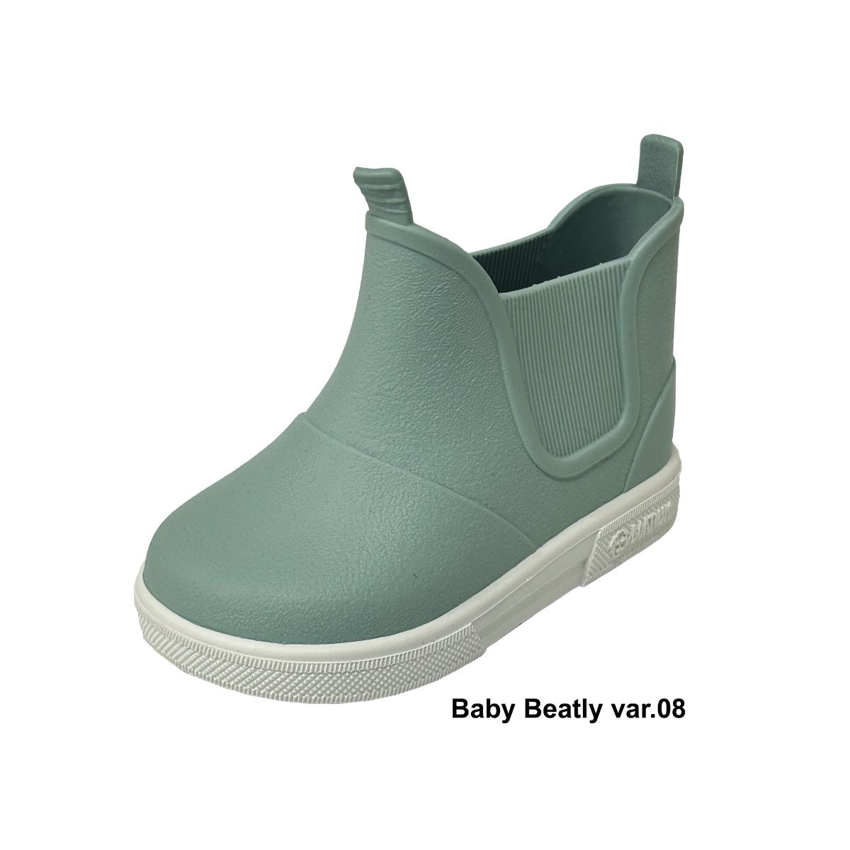 Boatilus Baby Beatly Verde Pastello con suola bianca, stivaletti pioggia bambini bassi in gomma, verde tenue