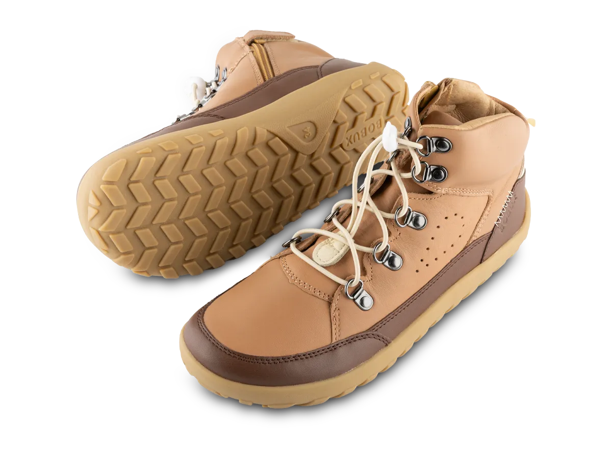 Stivaletto barefoot Bobux Branx Sandstorm in pelle con lacci elastici e fermacorda