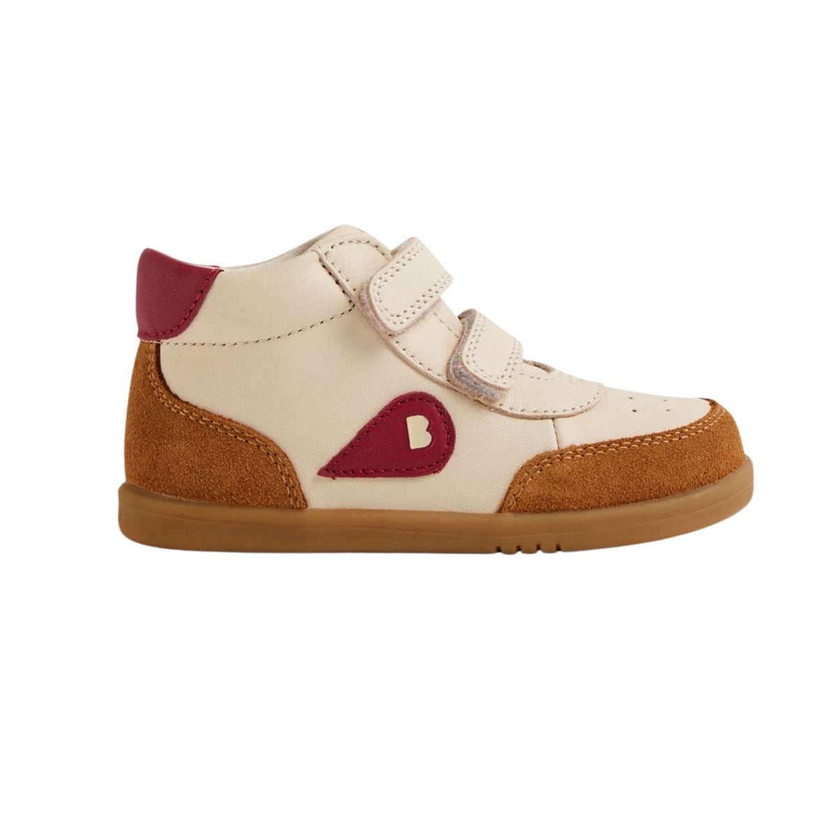 Bobux Step Up Champ High Chalk Caramel Tibetan Red sneaker alta primi passi in pelle bianca