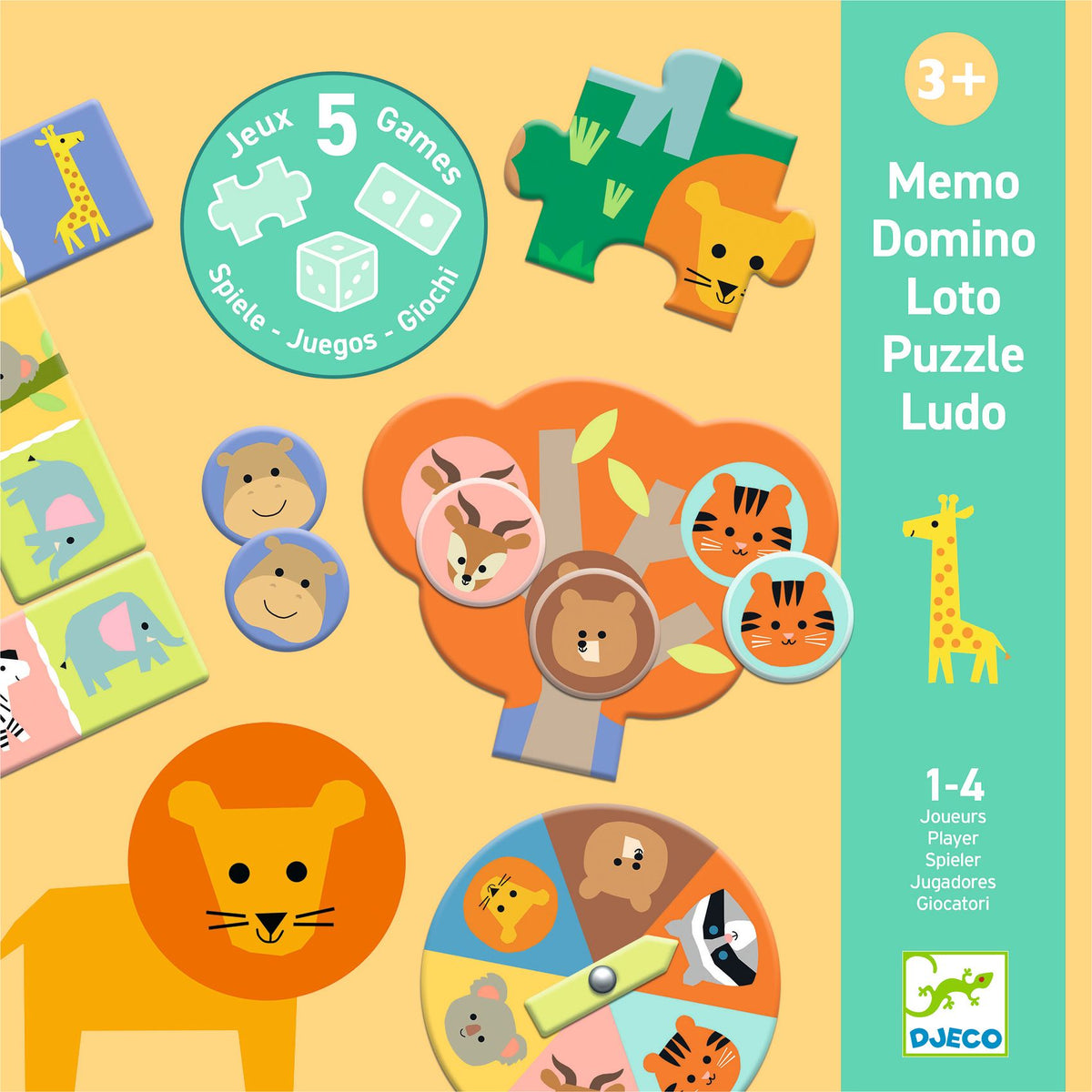 5 giochi Djeco Mémo Loto Domino animali selvatici – scatola