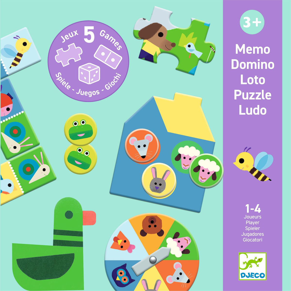 5 giochi Djeco Mémo Loto Domino fattoria – scatola