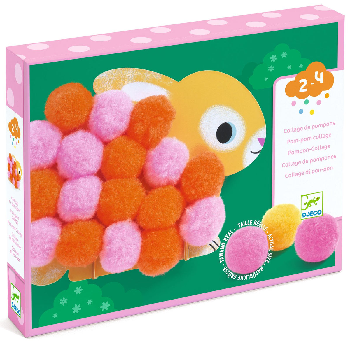 Collage con pompon Djeco Animali e cerchi di pompon – confezione