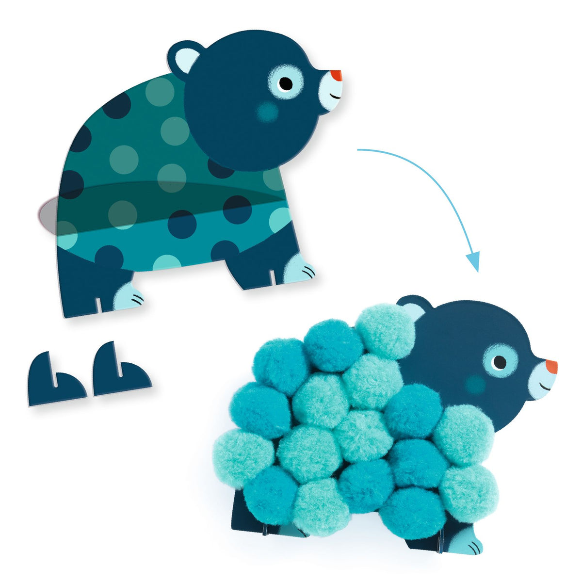 Collage con pompon Djeco – sagoma di animale con pompon colorati