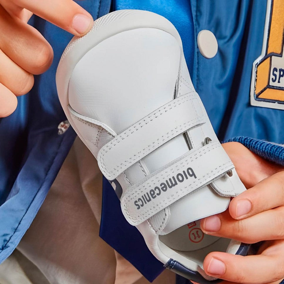 Sneakers barefoot bambino in pelle nappa bianco blu Biomecanics