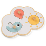 Vista frontale del Gioco ad Incastro Happy Clouds in Legno di Done By Deer, con forme colorate e base a nuvola