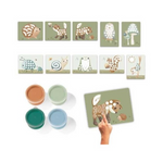 Contenuto del set: 4 barattoli di pittura e 12 schede con animali da completare con le dita

