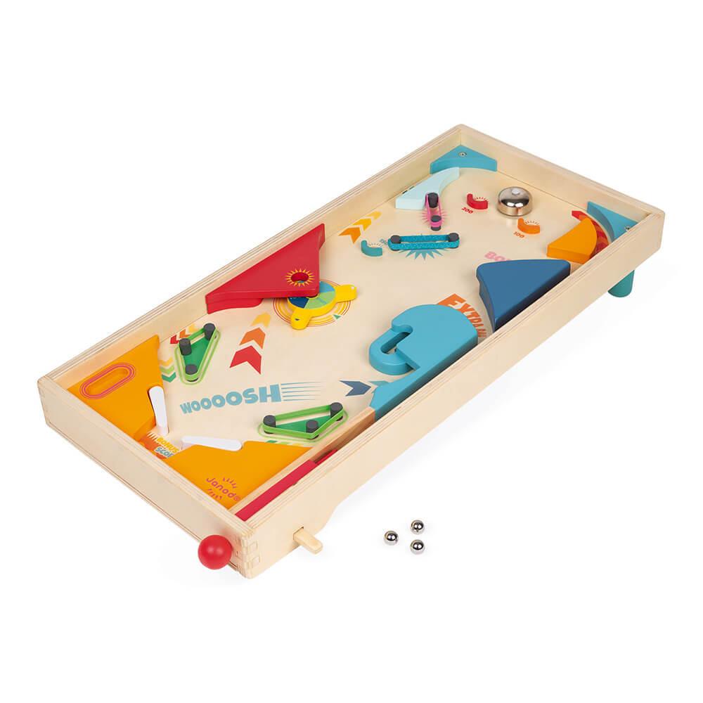 Flipper meccanico in legno Janod senza pile, regalo di Natale per bambini