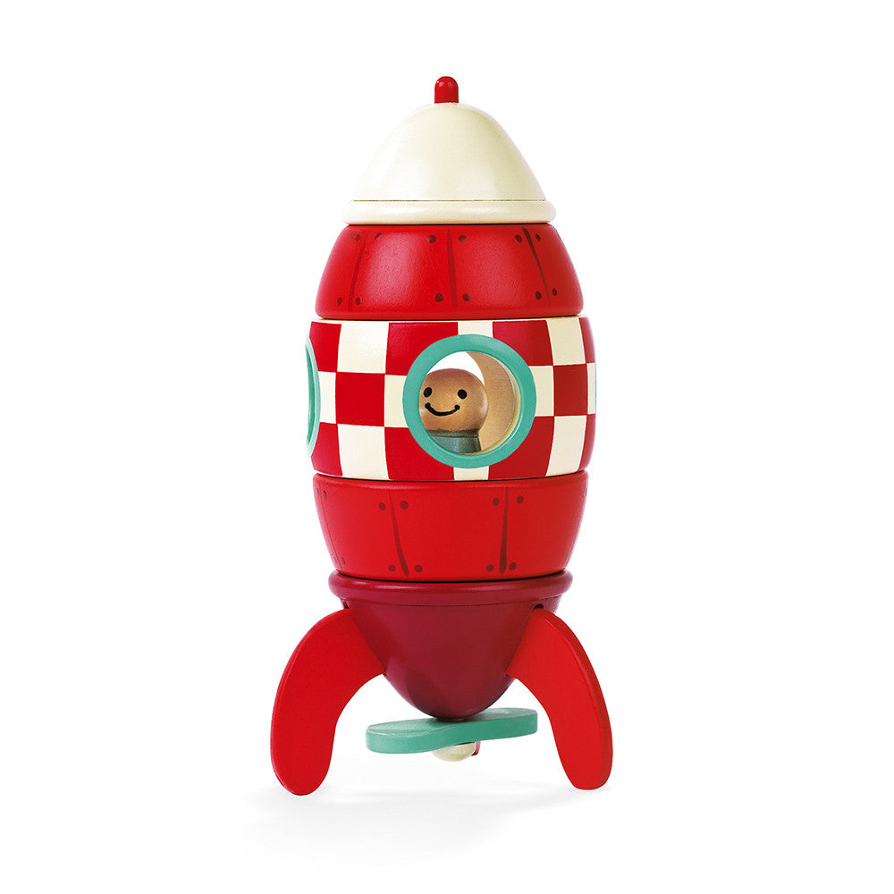 Janod Kit Magnet Razzo in legno, razzo magnetico da montare e smontare a 5 pezzi per bambini
