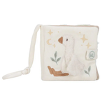 Primo piano libro attività neonato in tessuto morbido lavabile e sicuro.