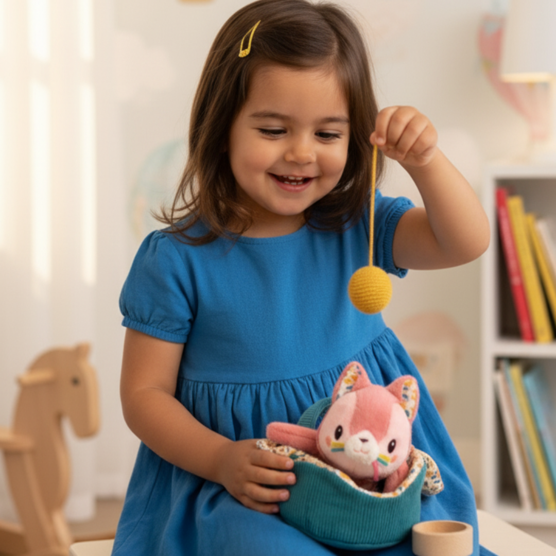 gatto di peluche bambina