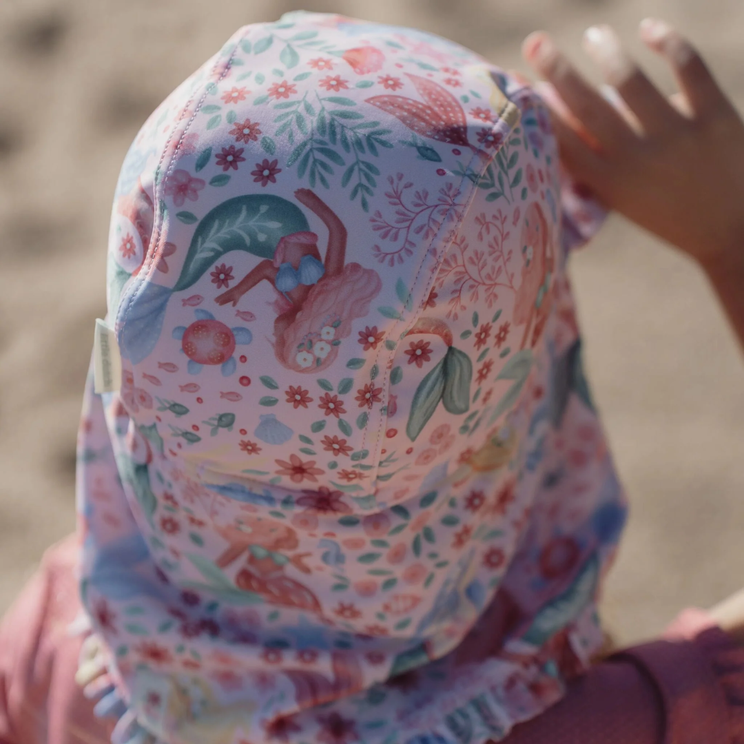 Cappellino da sole Little Dutch Pink Mermaid con visiera e protezione collo