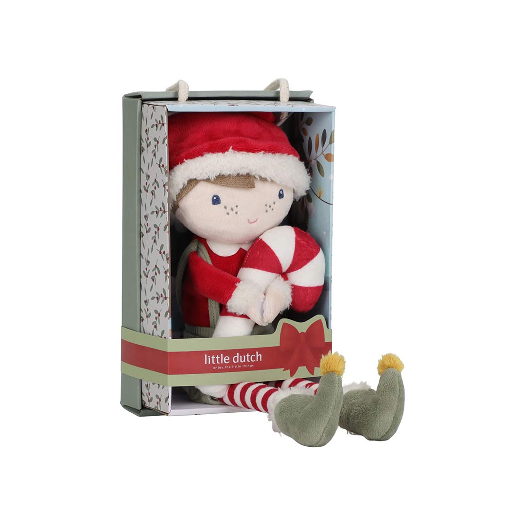 Elfo Jim Little Dutch nella sua scatola regalo, idea regalo di Natale per bambini