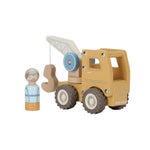 Camion con gru in legno Little Dutch con operaio e braccio girevole