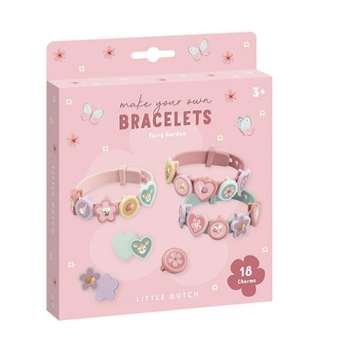 Confezione del kit braccialetti bambina Fairy Garden di Little Dutch con cinturini regolabili e 18 charms a tema Fairy Garden.