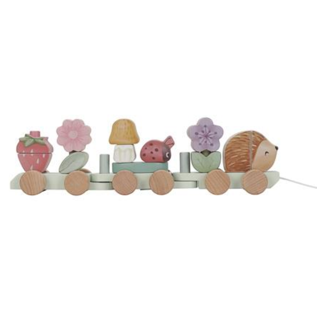 Trenino in legno Little Dutch Fairy Garden con ricci, fiori e fragole, gioco ad incastro per bambini.