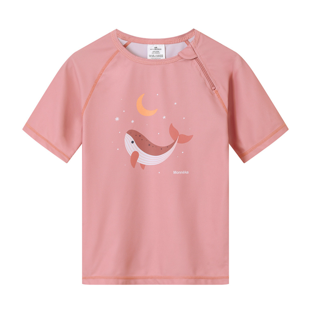 Maglietta nuoto maniche corte Monnëka Pink Whale UPF 50+ per bambina