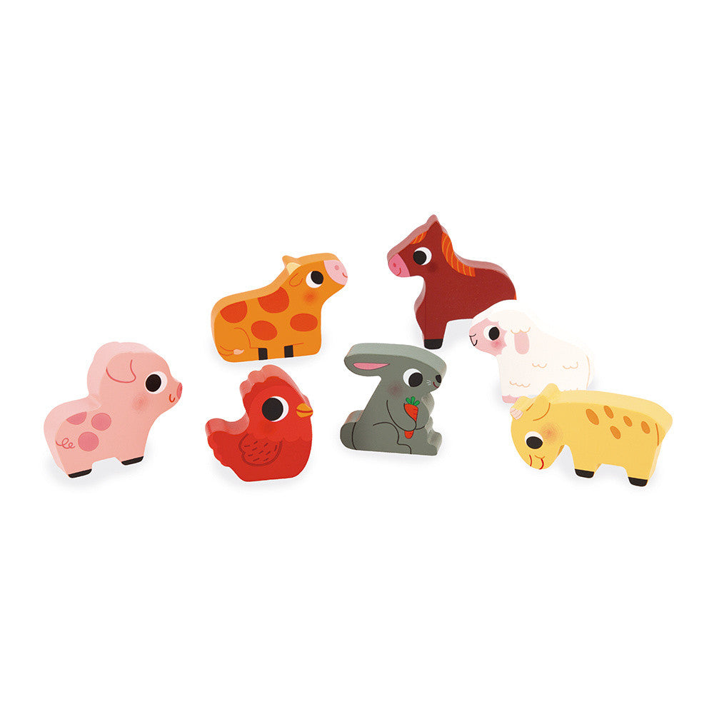 Janod Chunky Puzzle della Fattoria, puzzle a incastro e statuine da gioco