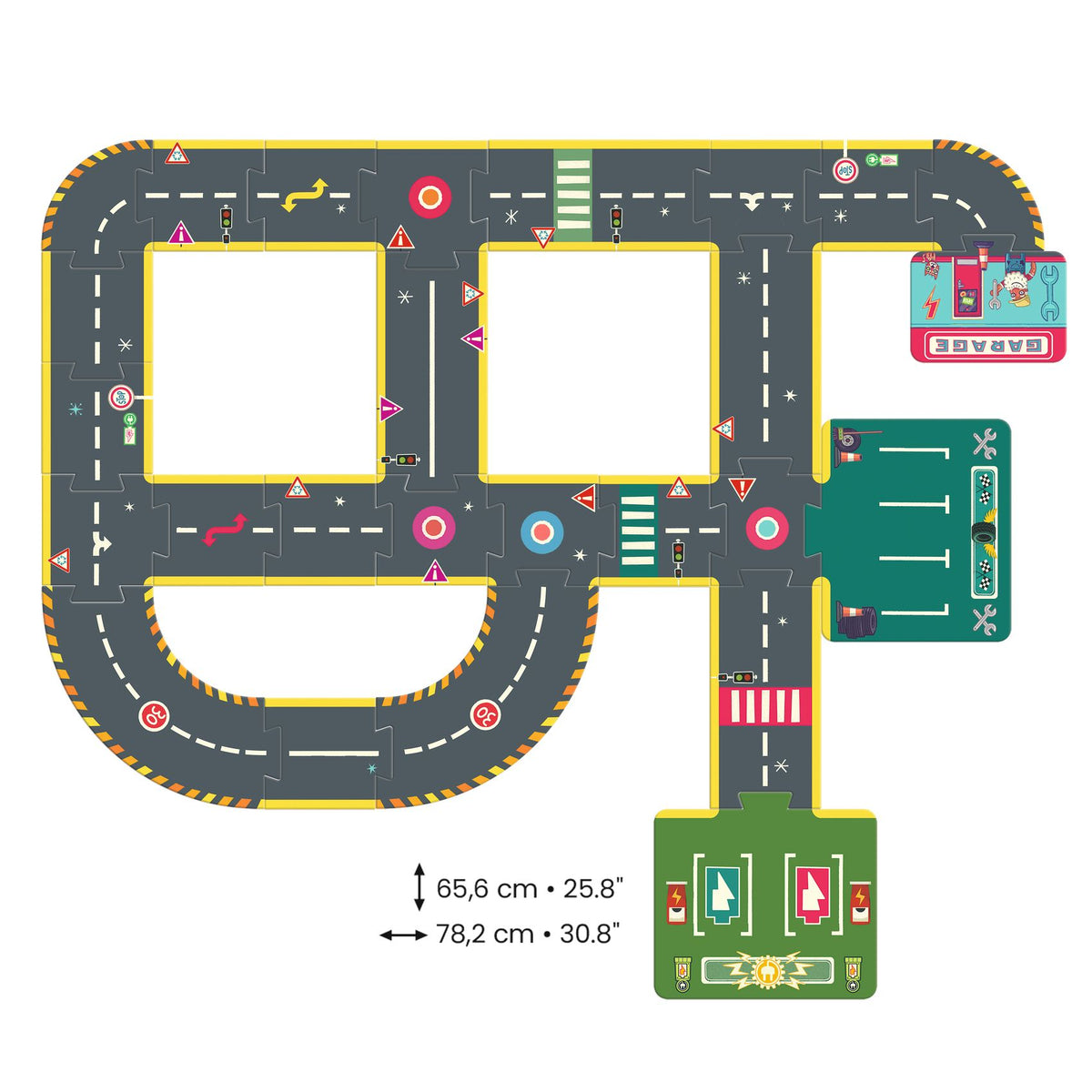 Puzzle circuito Crazy Motors – 26 pezzi modulari in cartone spesso
