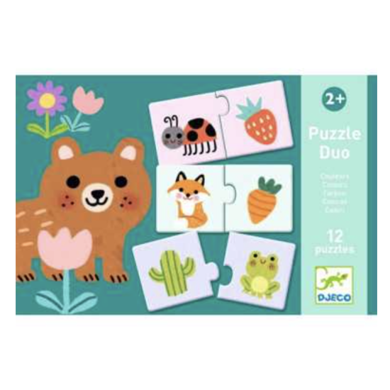 Puzzle Duo Colori Djeco, 12 puzzle da 2 pezzi per bambini di 2 anni