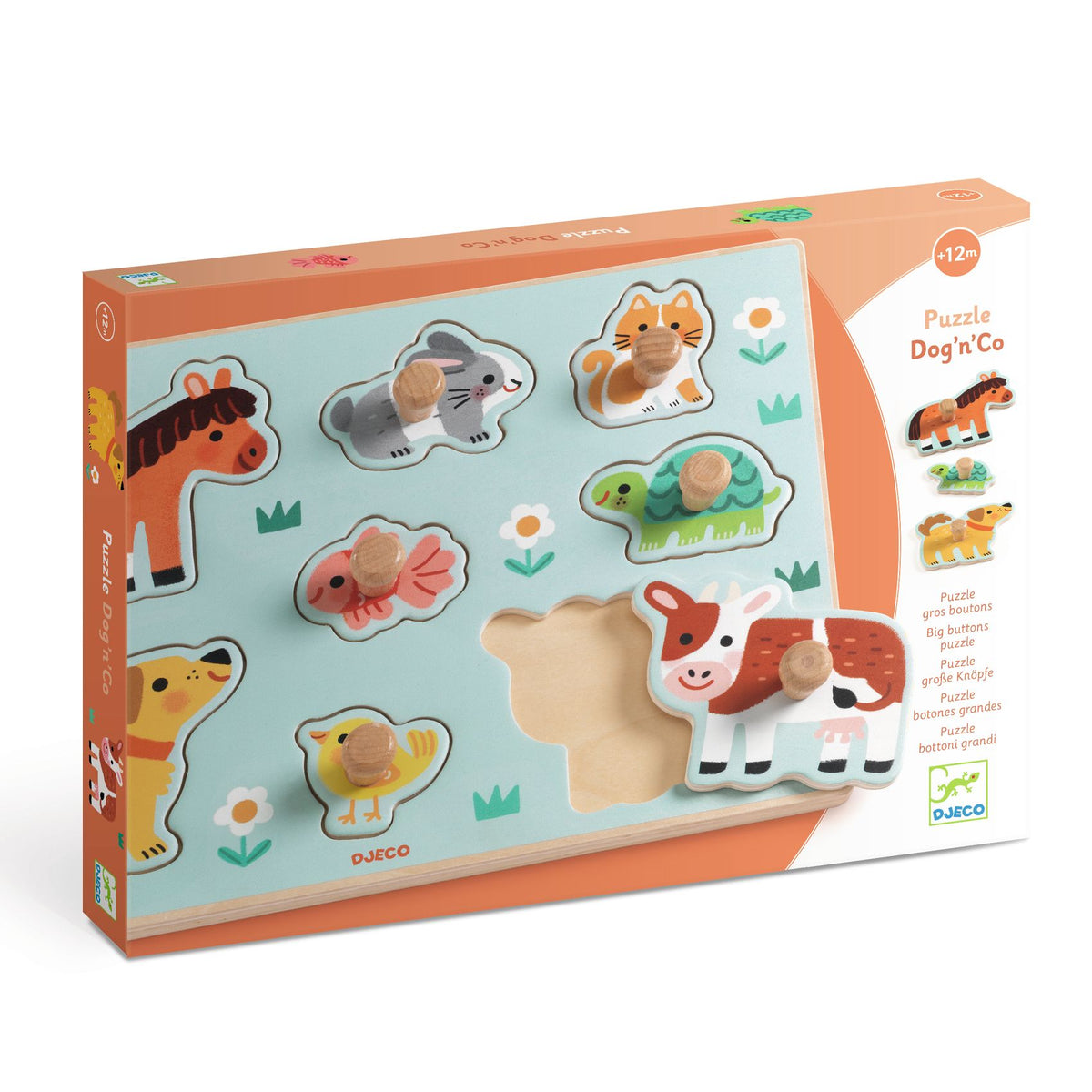 Puzzle in legno Djeco Dog'n'Co – 8 pezzi con pomelli