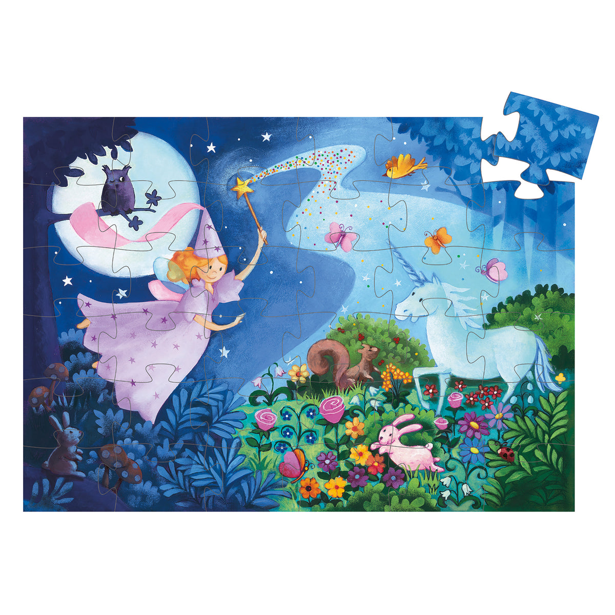 Puzzle sagomato fata e unicorno Djeco – scatola sagomata
