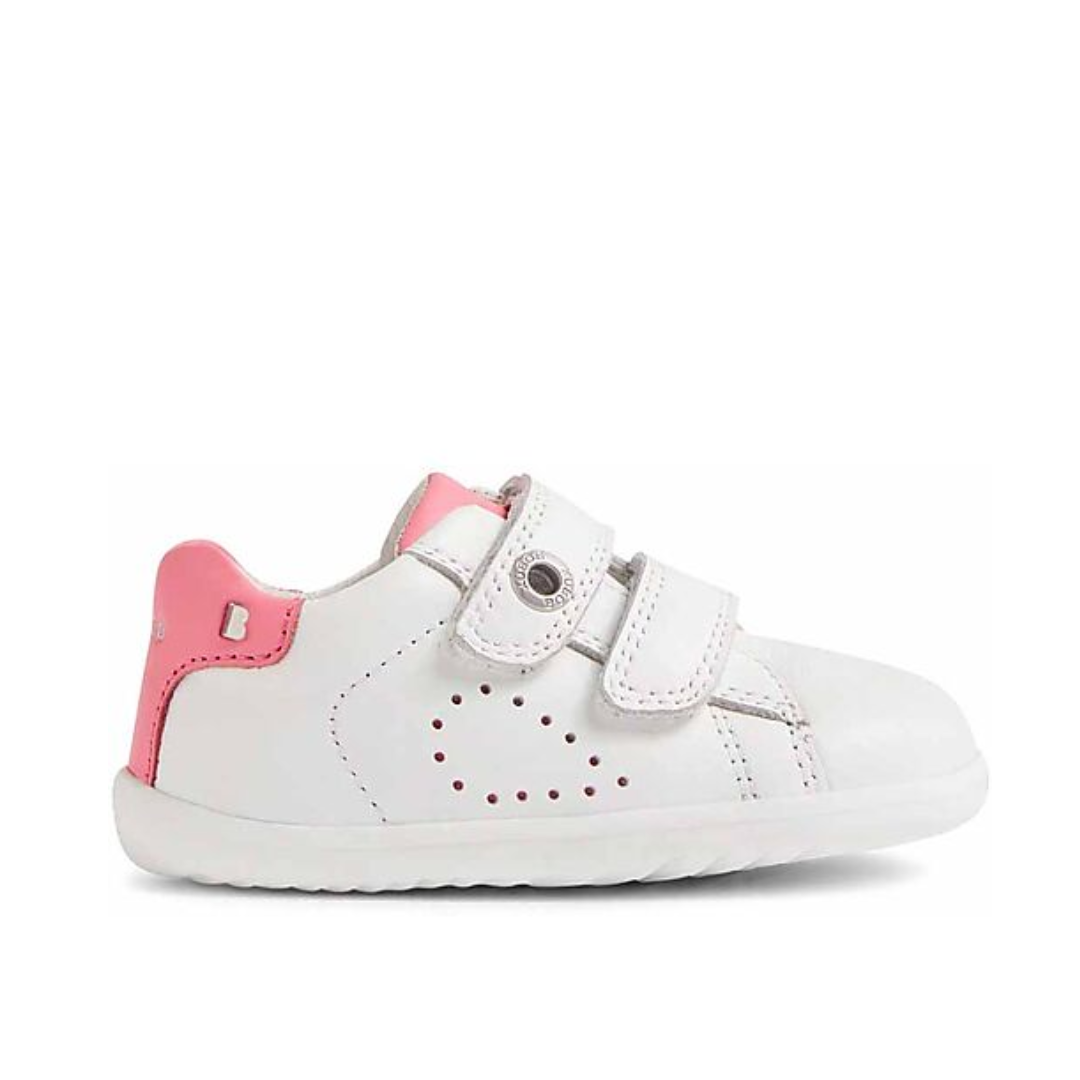 Scarpe bimba primi passi Bobux Step Up Maverick in pelle bianco e pink lemonade.