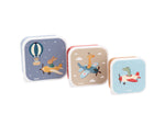 Set 3 contenitori porta merenda Tutete Aeroplani, senza BPA, per asilo e scuola
