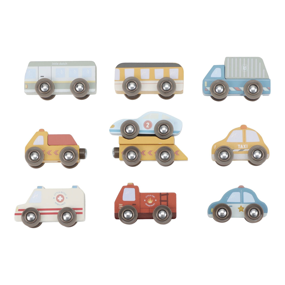 Set veicoli in legno Little Dutch con pompieri, polizia e camion