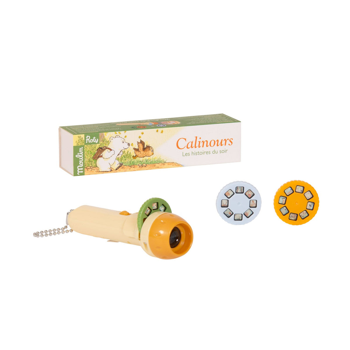 Lampada proietta storie Calinours Moulin Roty con 3 dischi
