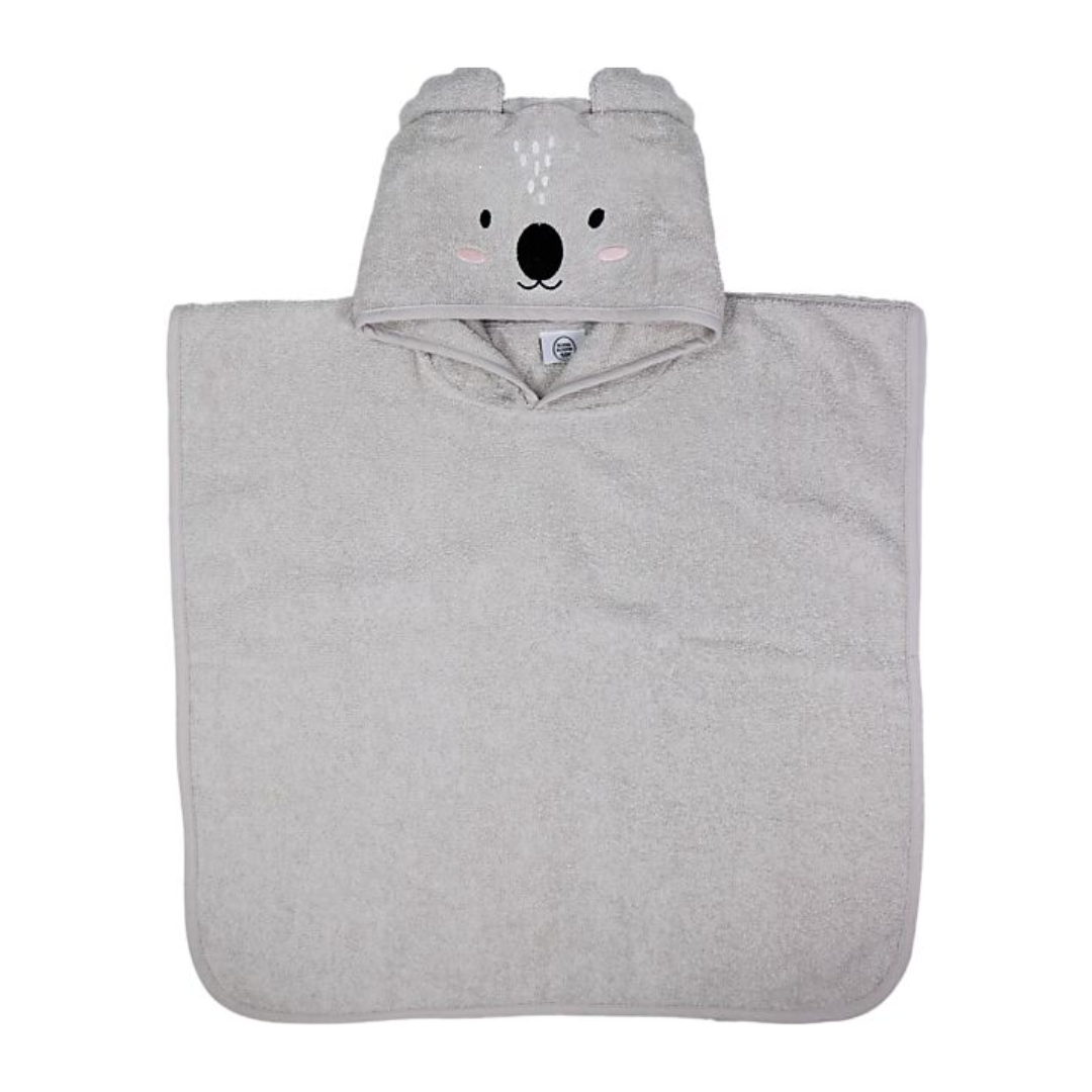 Dettaglio del cappuccio del Poncho da Bagno Tryco Baby Kyle il Koala, con guance rosa e ricami su tessuto ipoallergenico