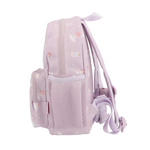 Zainetto asilo bimba lilla con tasca frontale e zip decorativa, stampe di ballerine - zainetto per bambine con dettagli carini