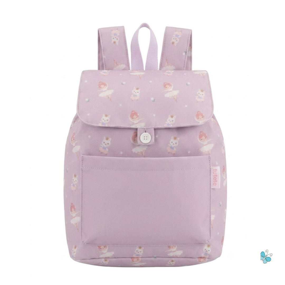 Zainetto asilo in tela Tutete Ballerina lilla con gattine e ballerine, chiusura con bottone